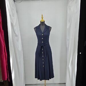 Elie Tahari Elegant Navy Blue Button-Down Dress